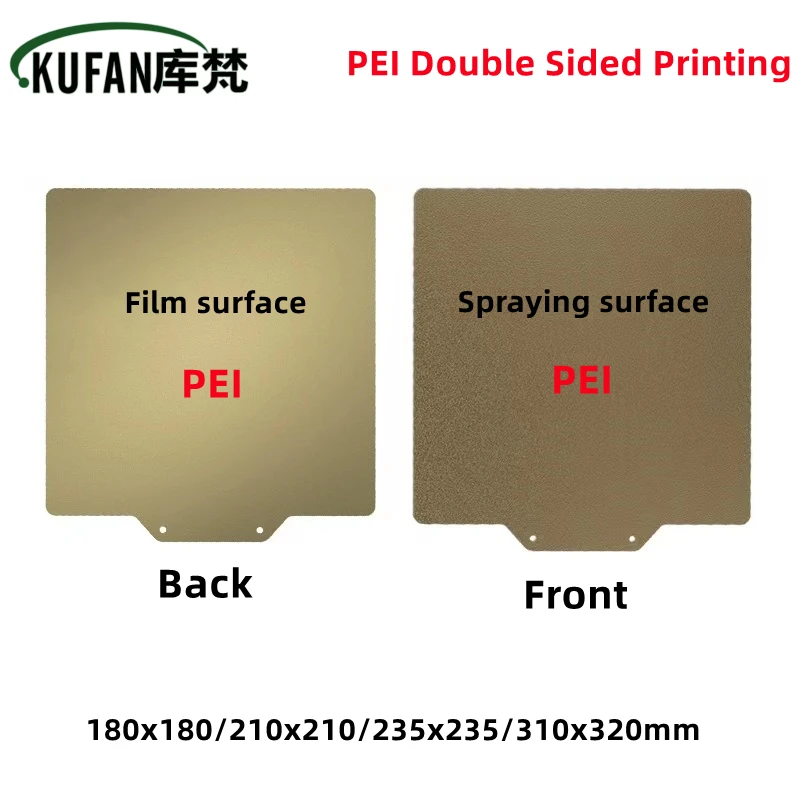 

KUFAN Double Side PEI+PEI Spring Steel Sheet PEI Magnetic Build Plate 210/235/310 Heated Bed Flexibel Film 3D Printer Ender 3