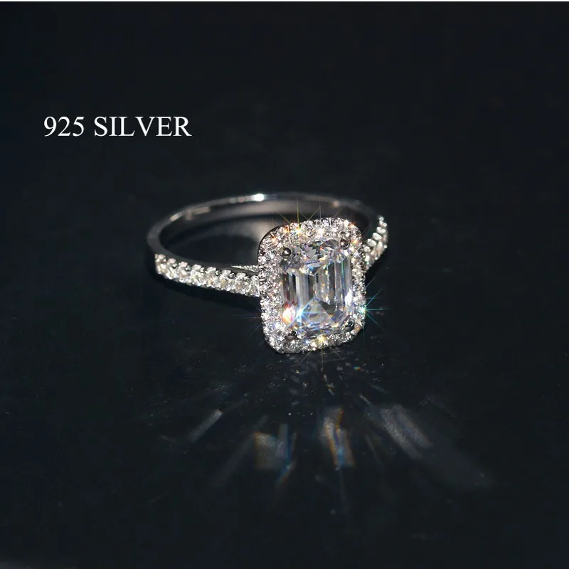Luxury Emerald cut 2ct Diamond cz Promise ring 925 sterling silver Engagement Wedding Band Rings for women Bridal Party Jewelry Silver Ring