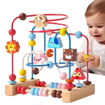 Montessori Baby Toys Wooden Roller Coaster Bead Maze Abacus Math Toys Toddler Early Educational Toys for Kids Children 1-3 Years