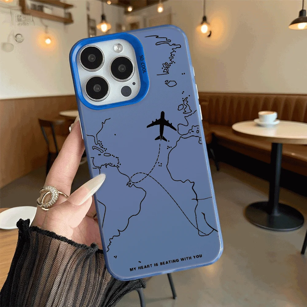 Minimalist World Map Airplane Shockproof Phone Case - Anti-Scratch Protective Cover
