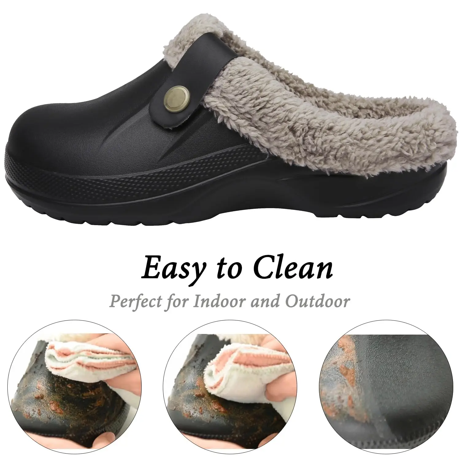 Crestar Women and Men Fur Lined Clogs Memory Foam Warm Fuzzy Slippers New Winter Waterproof Indoor Outdoor Comfortable Slippers 3