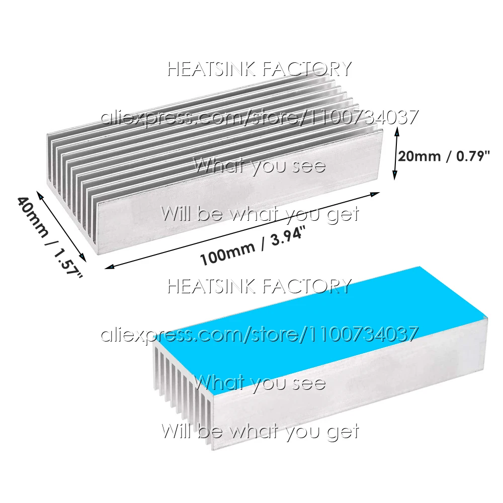 실버 대형 알루미늄 방열판 냉각 라디에이터, 전자 IC 칩 AMD CPU LED 쿨러 방열, 100x40x20mm