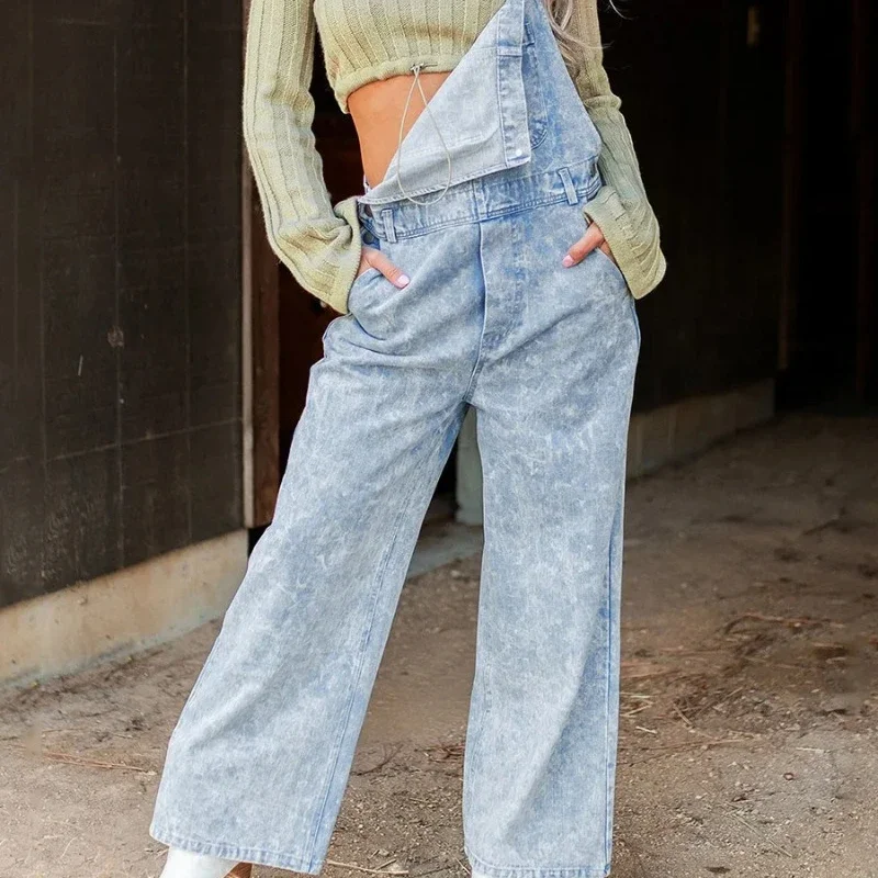 2024 New Fashion Women's Denim Retro Sleeveless Wide Leg Jumpsuit Casual Loose Pants with Pockets and Shoulder Straps YDL26