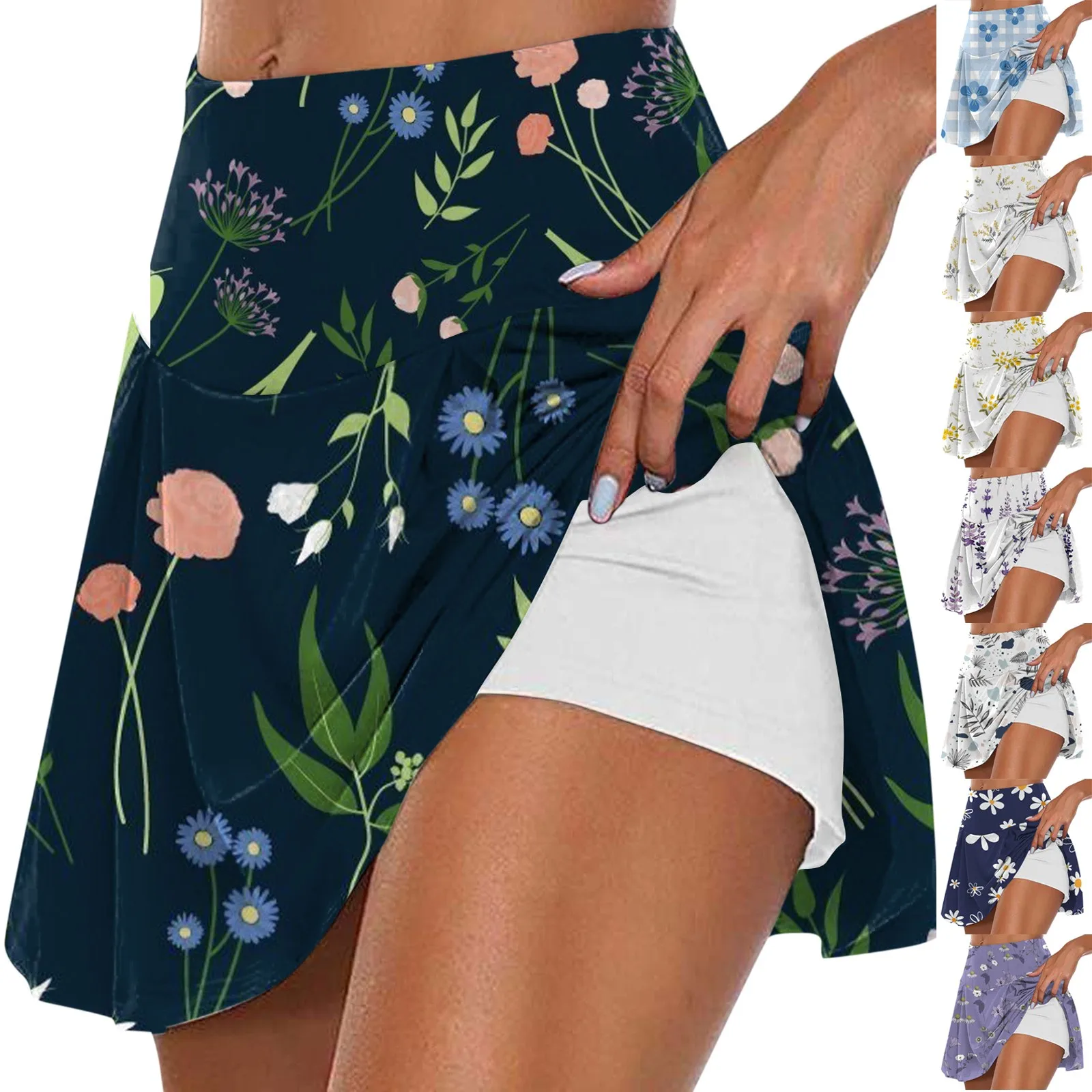 Women's Fashion Printed Casual Sports Fitness Running Yoga Tennis Skirt Pleated Short Skirt Shorts Half Skirt