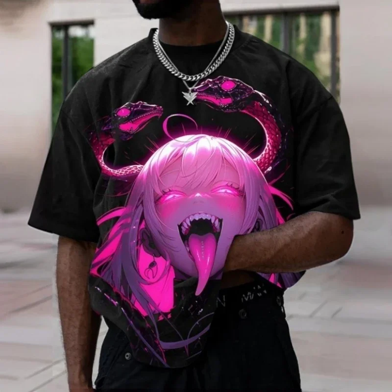 

2024 Summer Men's 3d Animated Character Print Short Sleeve T-shirt Fashion Street Men's Clothing Loose Oversized T-shirt Top