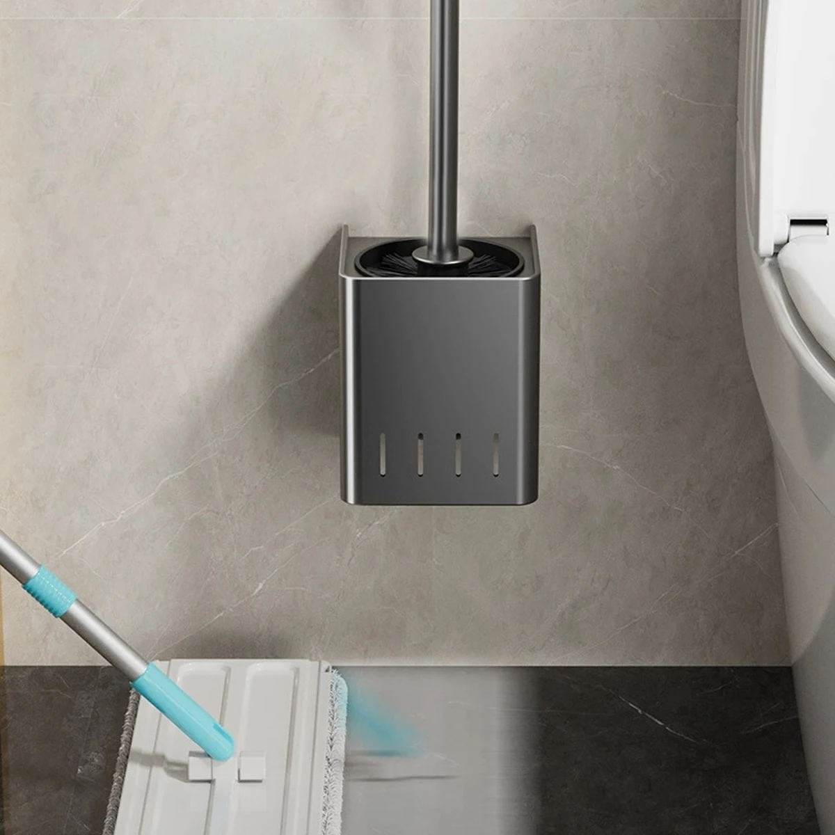 Aluminum Alloy Toilet Brush Wall-Mounted Toilet Brush Long-Handled Bathroom Cleaning Tools