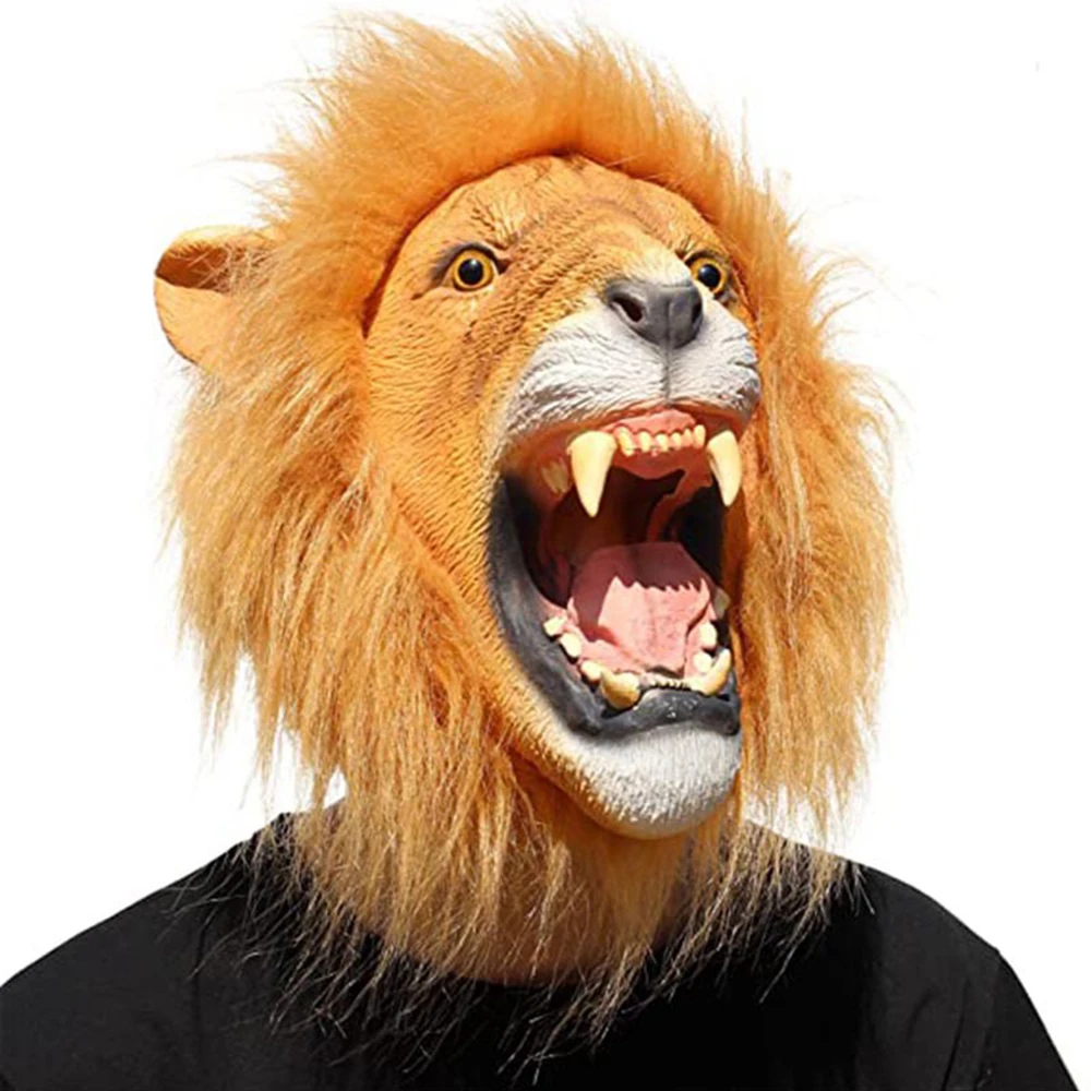 CreepyParty Novelty Halloween Costume Party Animal Head Mask Of King Lion Furry Mask Prank Animal Costume for Halloween