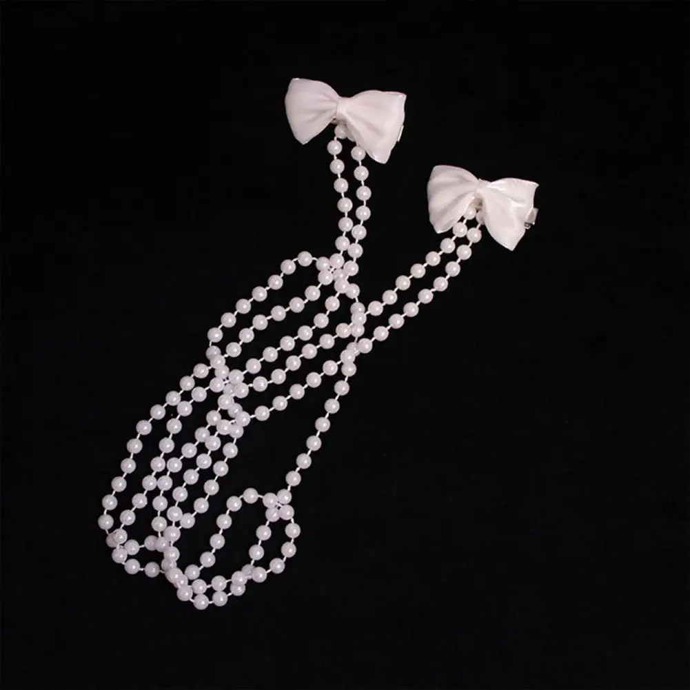 

Bow-knot Faux Pearl Side Clip White Bride Hair Clip with Long Tassel Faux Pearl Decor Exquisite Hair Styling Tool for Wedding