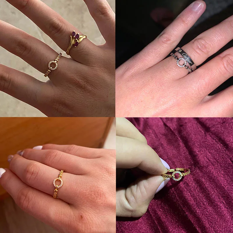 Punk Rock Zircon Chain Open Adjustable Stainless Steel Ring