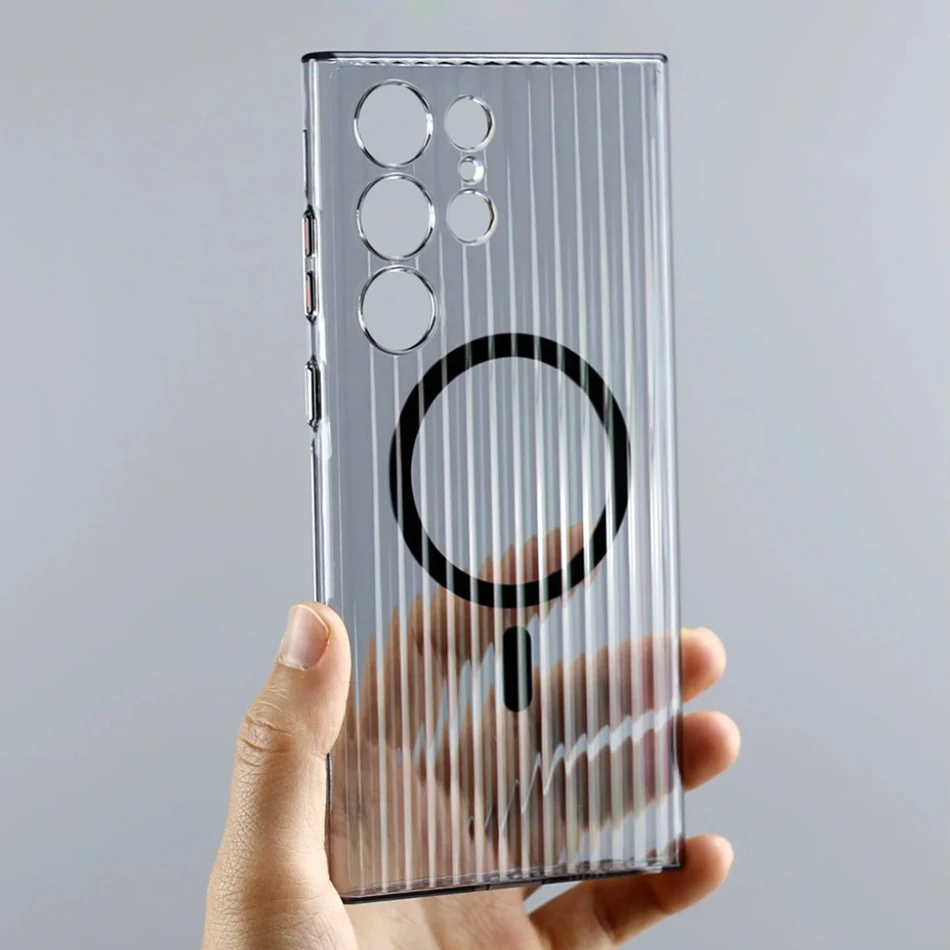 حافظة لاسلكية فاخرة بنمط مموج شفافة صلبة لهاتف Mag...