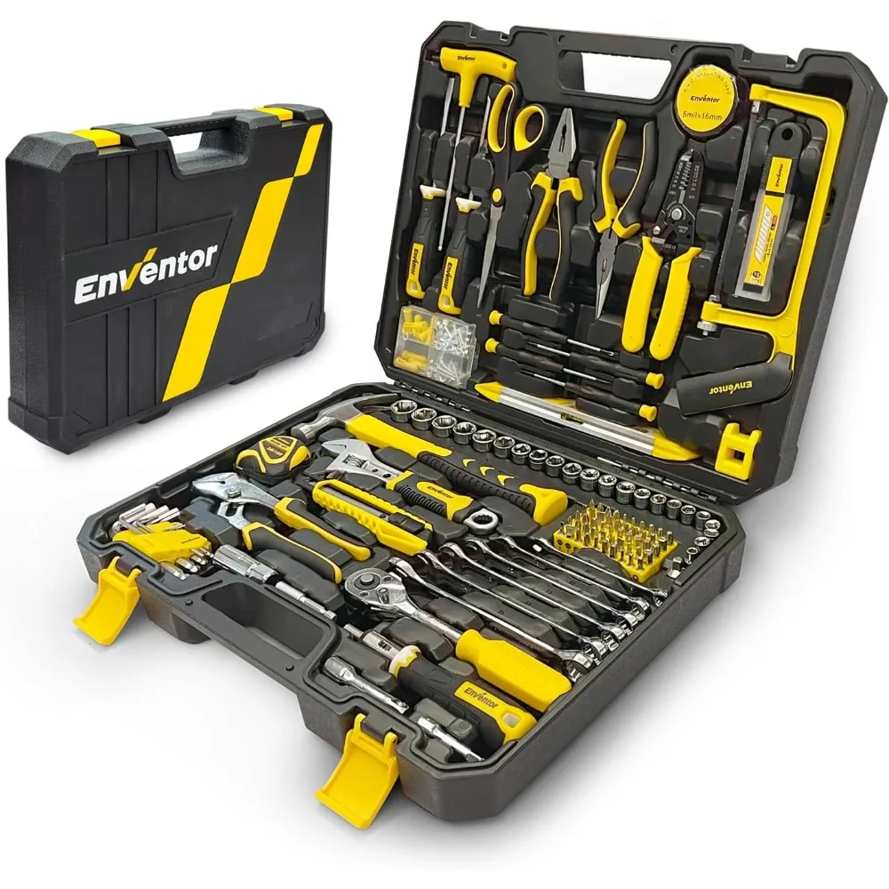 ENVENTOR Home Tool Kit, 220 Pcs Basic Household Auto Repair Tool Set with Toolbox Storage Case, Wrench Combination Tool Set