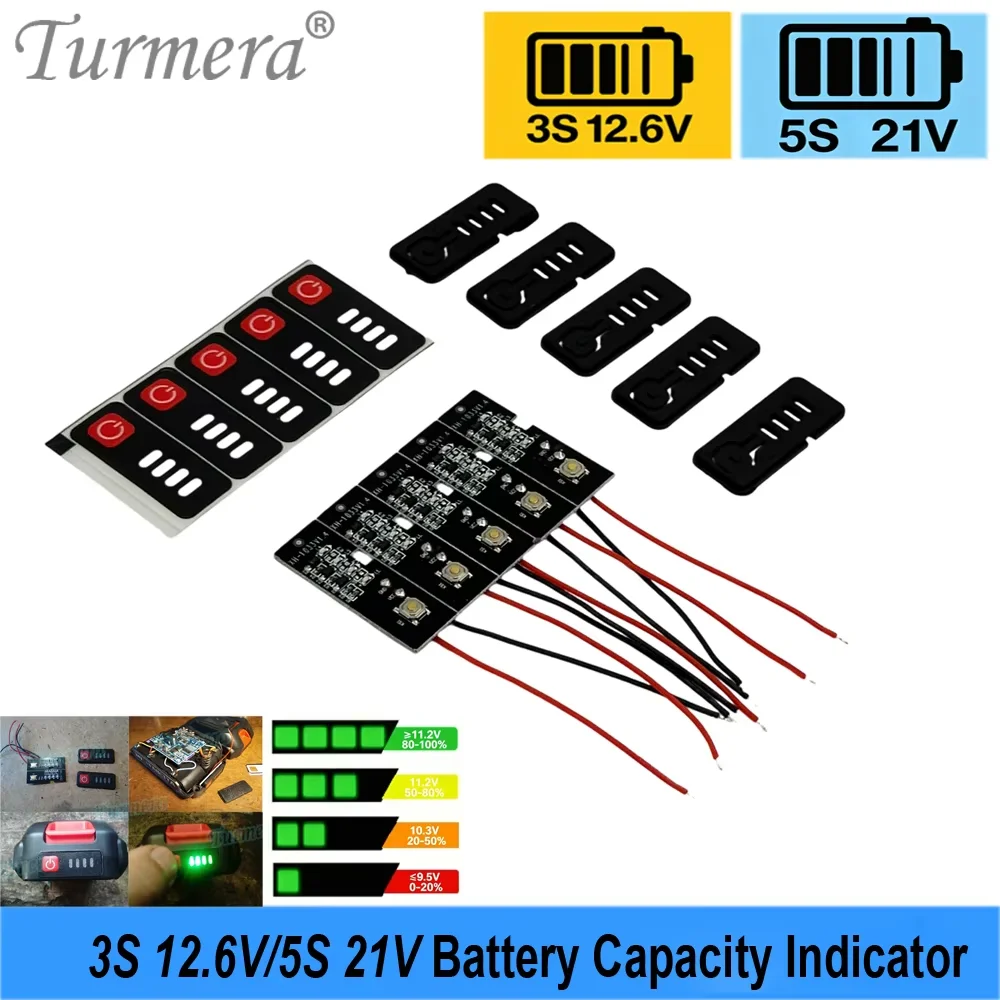 4LED 배터리 용량 표시기 3S 12.6V 5S 18V 21V Turmera 전력 모니터 DIY 18650 21700 드릴 스크루드라이버 배터리용 셀