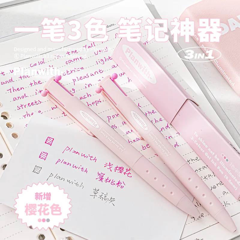 Planwith 1pcs Triangular Multi Color Pens Multi Functional Three Color Module Note Gel Pen Note editing Pen, Office Meeting Pens 6