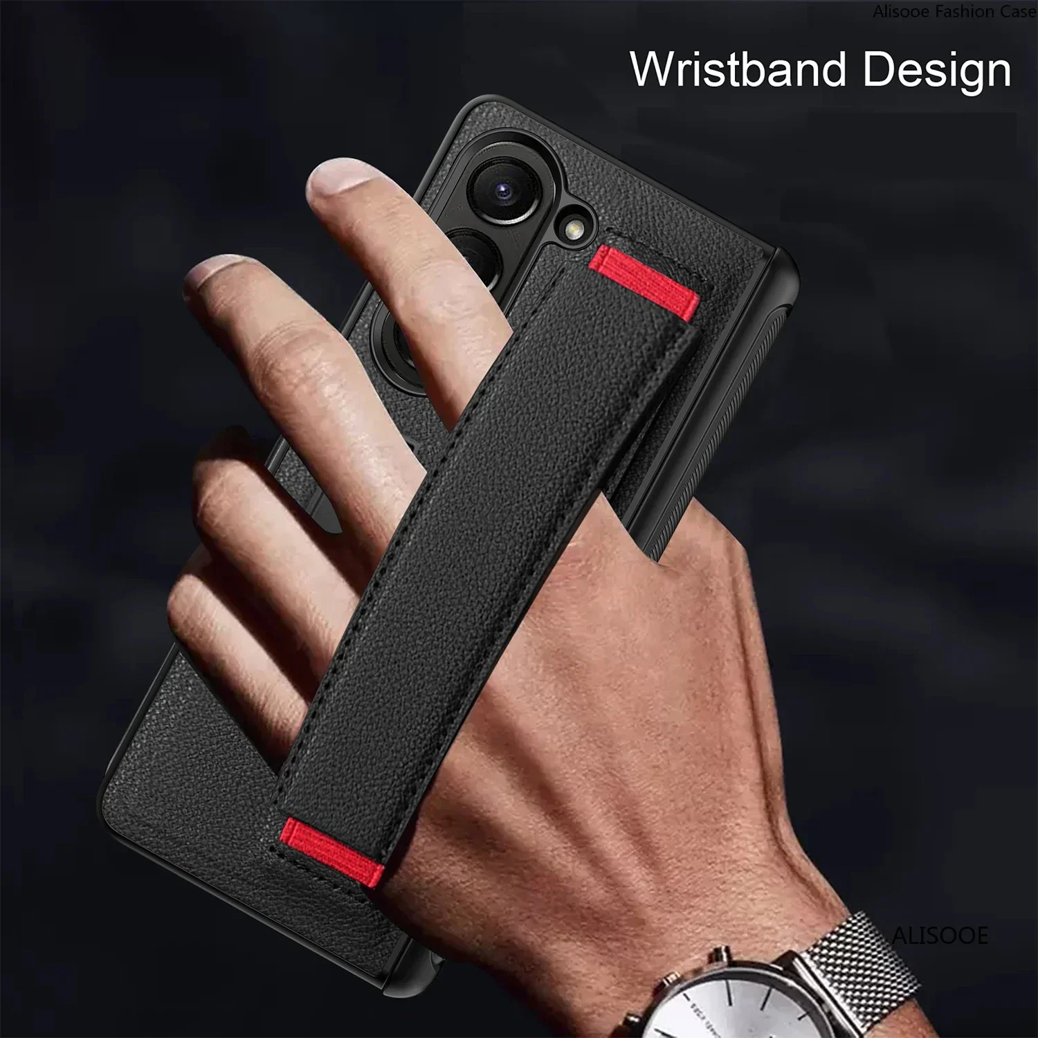 Premium Hinge Case with Wristband and Stand for Samsung Galaxy Z Fold - Front Glass Protection Included