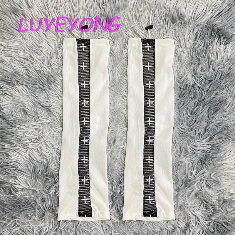 Sweet Girl Arm Sleeve Y2k Style Cross Ribbon Fingerless Oversleeve Elbow Length Women Gothic White Outsleeve 2023 Summer