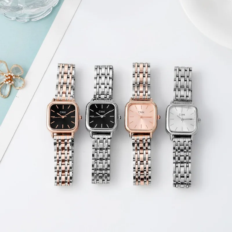 Women's Watch Multi functional Student Square Quartz Watch Adjustable Stainless Steel Strap Watch