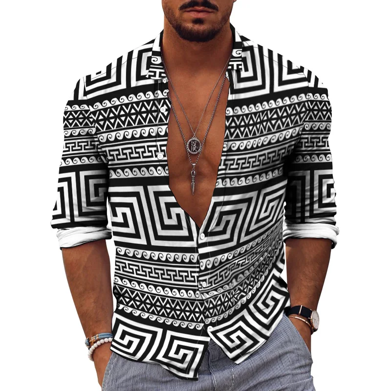 Autumn Men's 3D Print Shirts Retro Pattern Top Casual Party Wear Cardigan Single Breasted S-4XL 2022 New Turn-down Long Sleeve