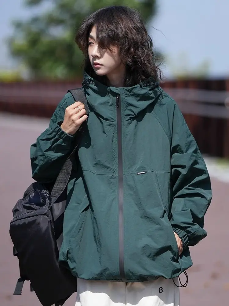 Vintage Hooded Trench Coat Outdoor Windbreaker Sweatshirt Men Women Design Sun Protection Jackets Zipper Long Sleeve Lace-ups