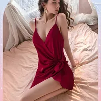 Sexy Lace Nightgown Women's Ice Silk Strap Red Sleep Dress Teasing Battle Robe Pure Desire New Arrival 2026 Spring Summer