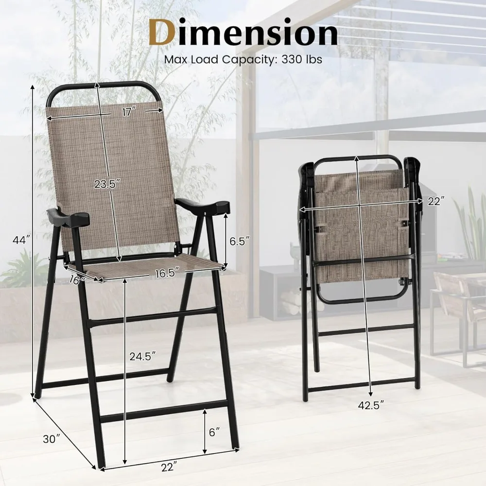 4 Pieces Patio Folding Bar Chairs, High Top Patio Bar Chair with Metal Frame & Footrest, Outdoor Bar Height Chairs for Balcony 6