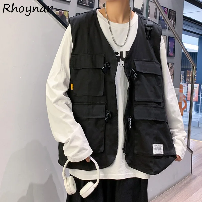 

Однотонные женские жилеты корейская мода повседневные Простые универсальные карманы с V-образным вырезом в стиле хип-хоп распространенная уличная одежда унисекс шикарная парная одежда