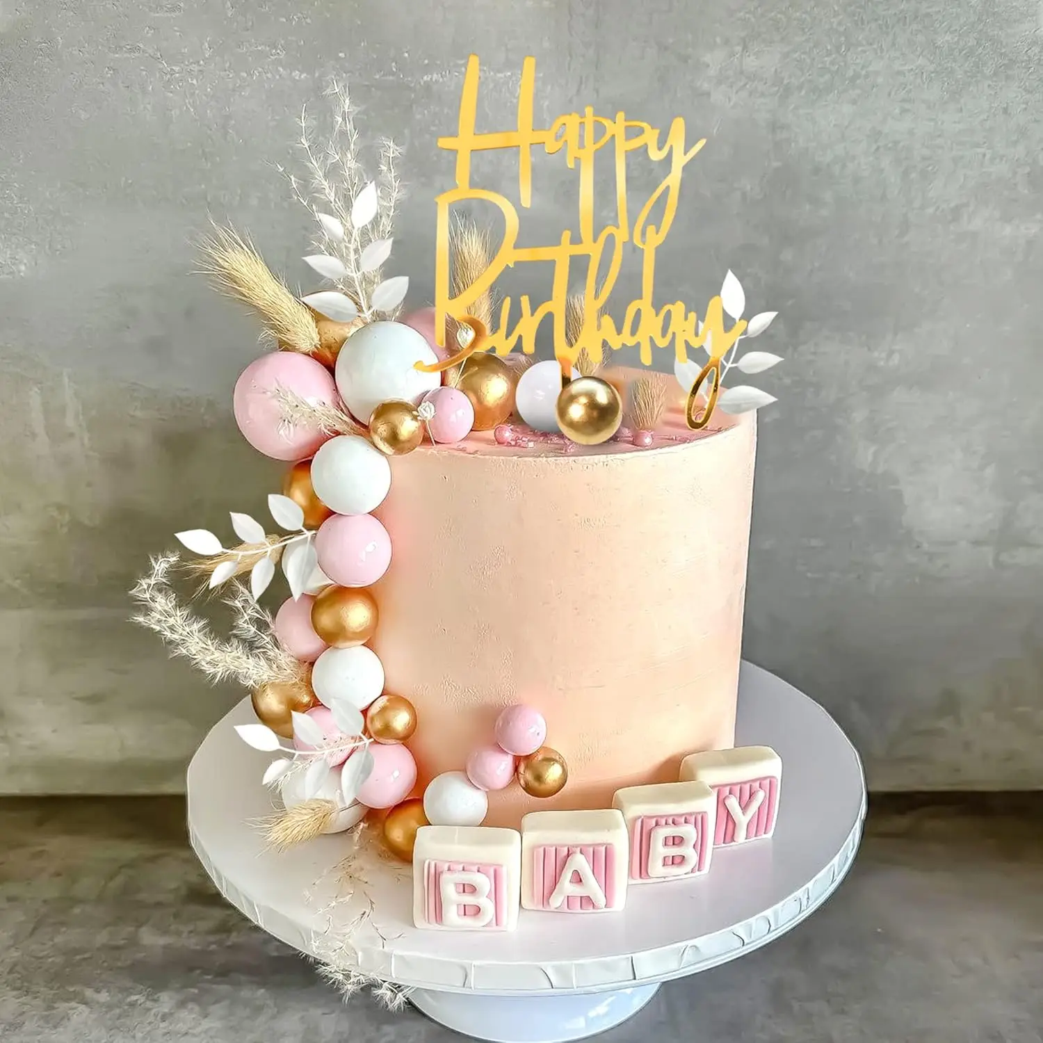 Khaki Ball Cake Topper Boho Gras Cake Topper Happy Birthday Kuchendekoration für Hochzeit Baby Shower Boho Themenparty Zubehör – Detail 11