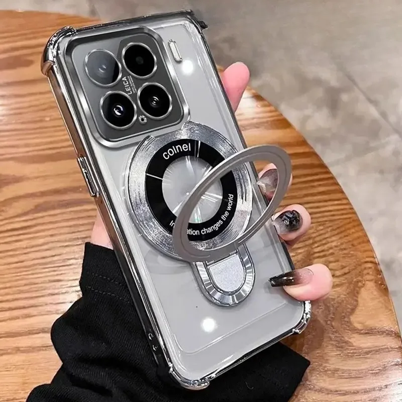 Shockproof Magnetic Bracket Transparent Silicone Phone Case with Stand