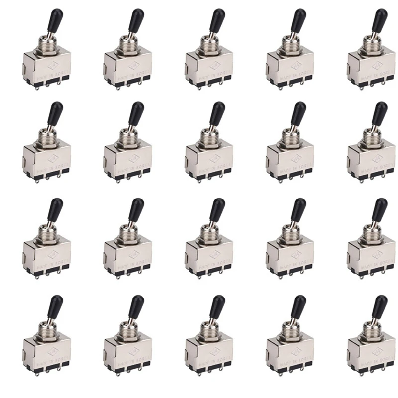 

20Pc Guitar 3 Way Toggle Switch, Metal Enclosed 3 Way Selector Switch With Black Tip Knob Replacement Part