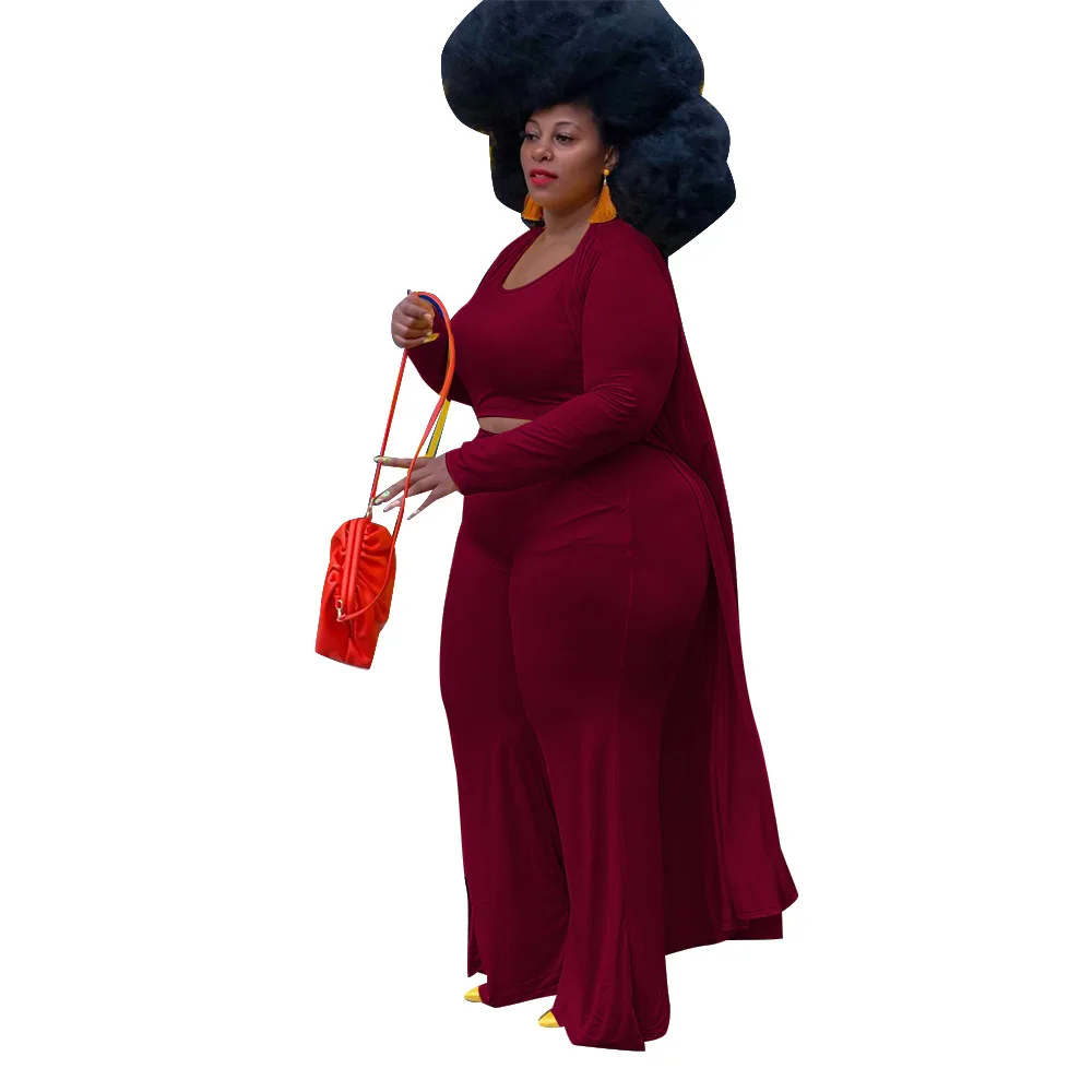 Plus Size Women Sets Fashion Top Long Jackets And Wide Leg Pants 2022 Autumn Three Two Piece Set Female Designer Casual Clothing