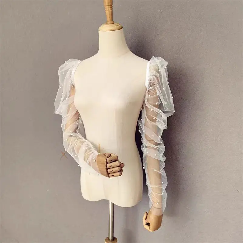 Bridal Pearl Pleated Sleeves for Women's Wedding Dress, wedding dress gloves, wedding sleeve accessories