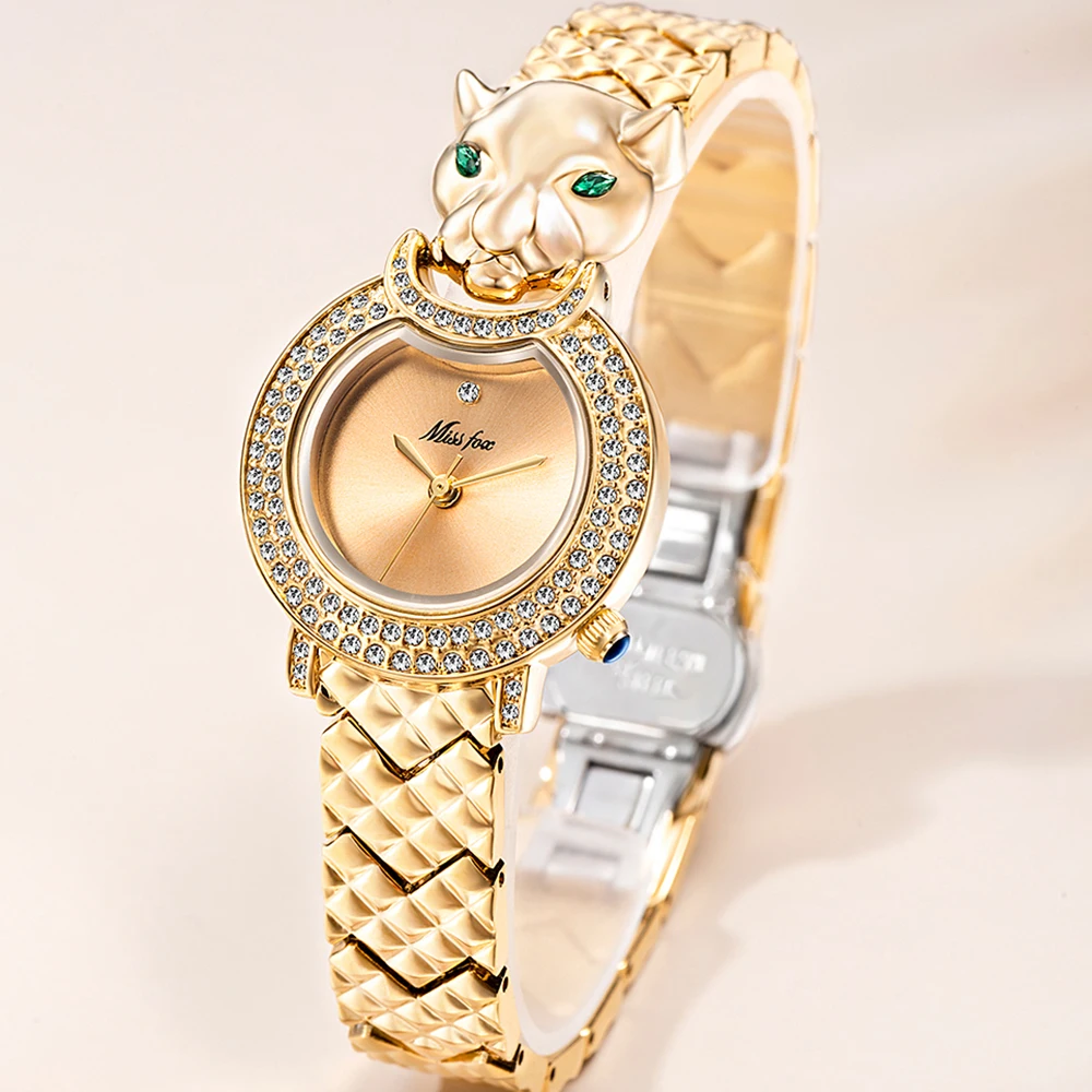 MISSFOX Leopard 3D Bling Diamond Quartz Women Watch Fashion Casual Ladies Watch Female Quartz Gold Watch Jewelry Women Clock