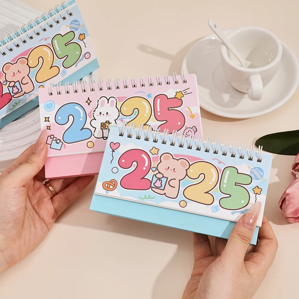 Desk Calendar 1 pc 2025 Cute Cartoon Monthly Standing Flip Coil With Notes Memo For Planning Schedule School
