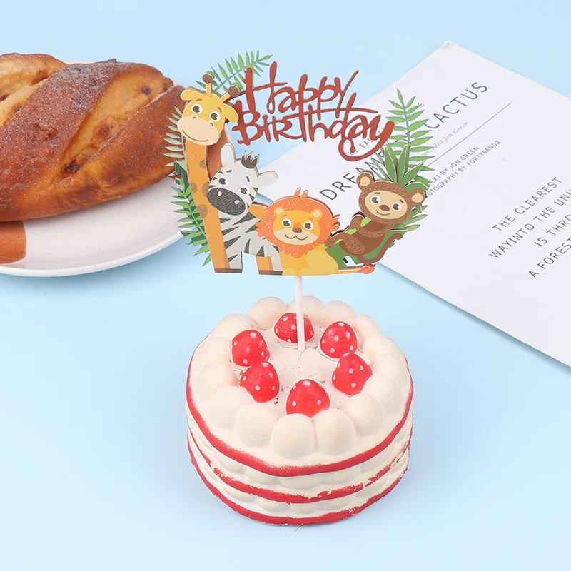 

Forest Party Cartoon Animal Cake Topper Birthday Print Baby Bath Cup Cake Insert Jungle Main Picture Party Decoration Supplies