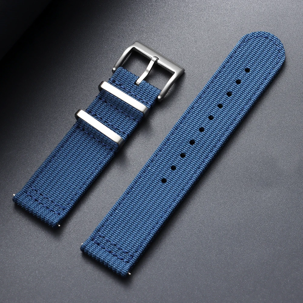 Army Green Ribbed Nylon Quick Release Watch Band - Woven Canvas Fabric Strap for Men's Military Sports Bracelet