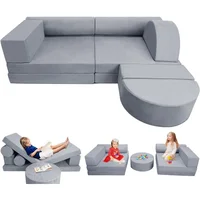 Kids Couch Sofa 10PCS, Premium Toddler Couch Fort for Child Teens, Modular Kids Couch Furniture, Grey 1
