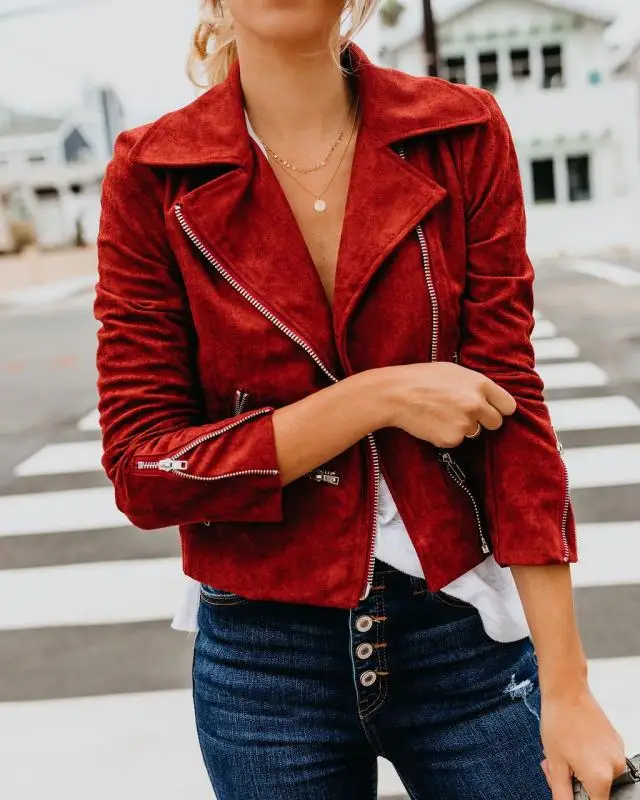 Neue Herbst- und Winter-Kurztops mit Revers und mehreren Reißverschlüssen für Damen – Detail 10