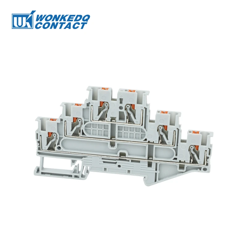 PT2.5-3L Push-in Wiring Connector 10Pcs Triple 3 Level 2.5 mm&sup2; Cable 2.5mm Electrical Cable Din Rail Terminal Block