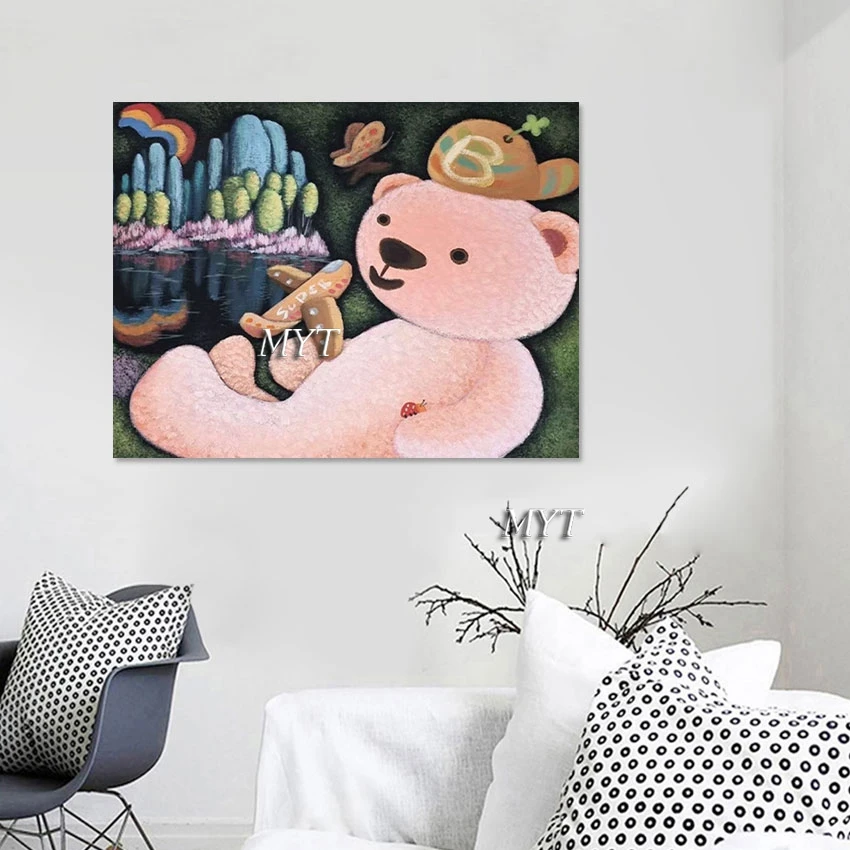 

Cartoon Bear Doll New Design Wall Decoration Oil Painting 100% Handmade Modern Art Designs Kids Room Pictures Artwork Canvas