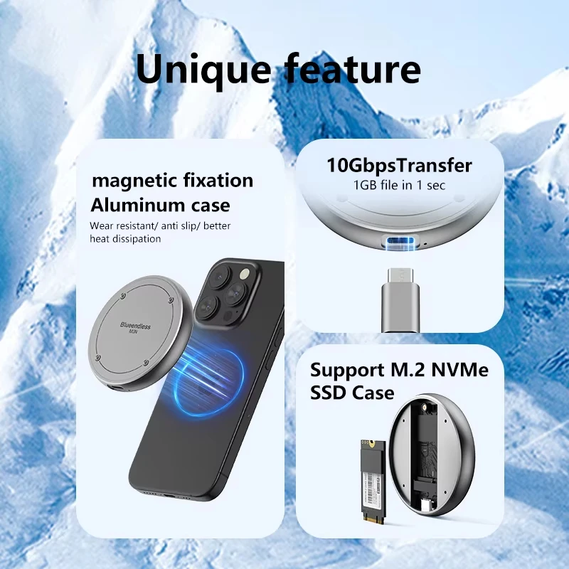 Magnetic M.2 2230 2242 NVMe SSD Enclosure Magsafe SSD Case USB C 3.2 Gen2 for iPhone ipad Pro Steam Deck Computer