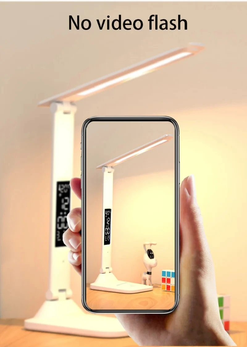 Description Picture 5 of itemLED Table Lamp New Touch Switch Foldable Dimming with Alarm Clock Temperature Function USB Rechargeable Bedroom Study Desk Lamp