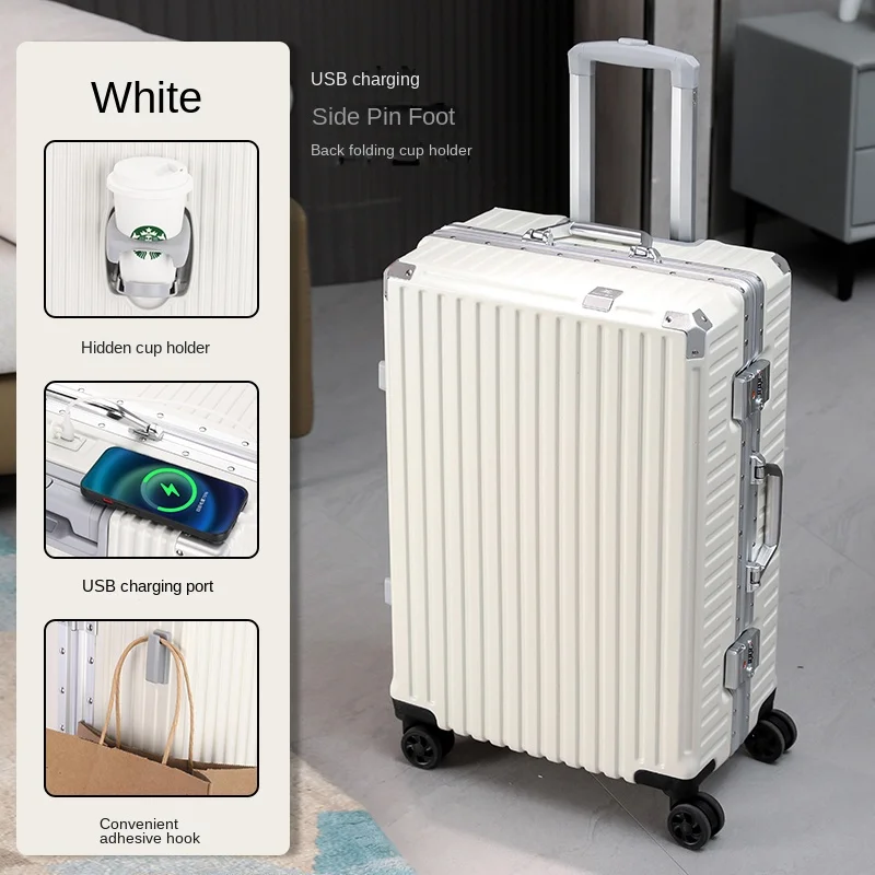 Hard Shell Suitcase With Usb Charging Port And Cup Holder_voghion.com