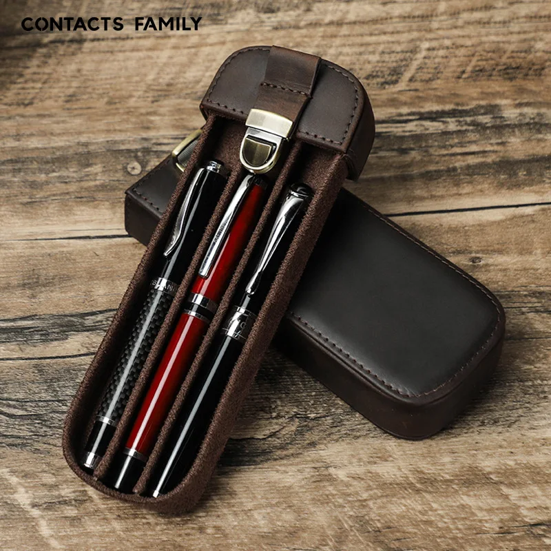 레트로  가죽 수제 펜 가방, 펜 케이스 잠금 장치, 이동식 버클 서랍, 사무실 ..