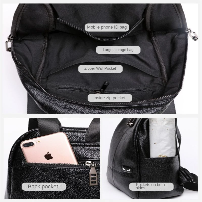 Nolvo Brand Design Luxury High Quality Genuine Leather Backpack for Women Large Capacity IPad Travel Bag Solid Color School Bags