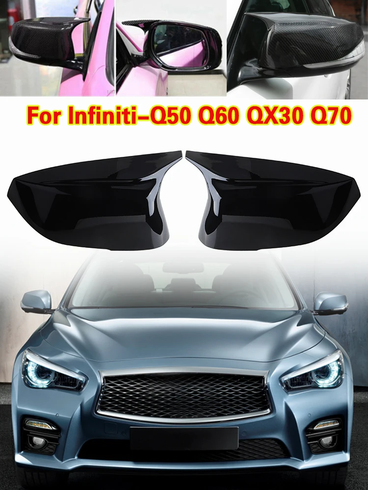 1 paar Rückspiegel Abdeckung Ersatz Für Infiniti QX30 Q50 Q60 Q70 2014-2021 Schwarz/Kohlefaser Muster kappe Auto Zubehör – Detail 5