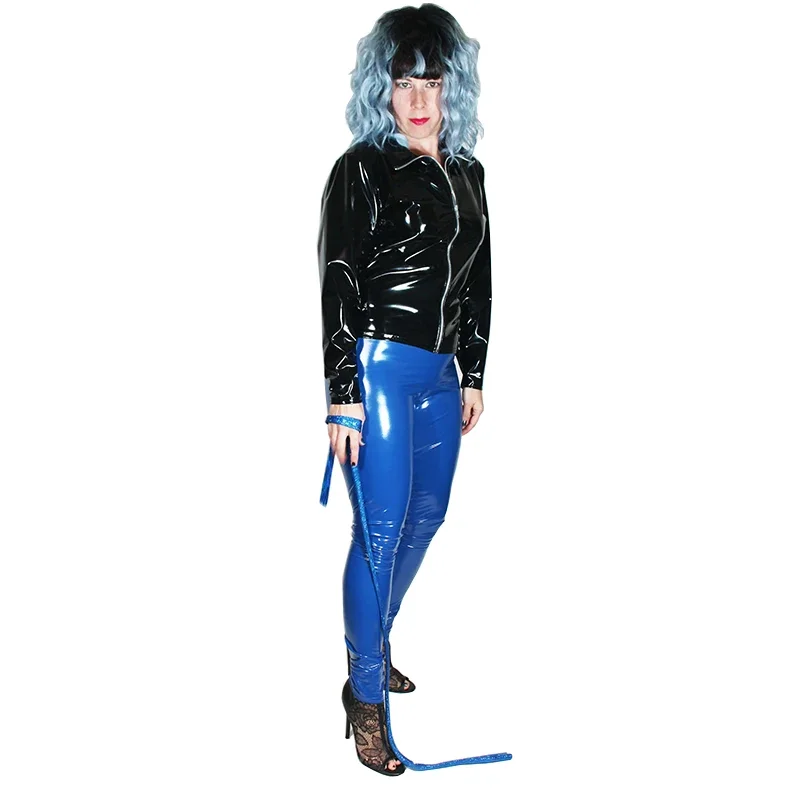 PU Faux Leather Jacket with Zipper for Women, Punk Style, Long Sleeve, Tops, Latex, Plus Size, Turn-down Collar, Outwears