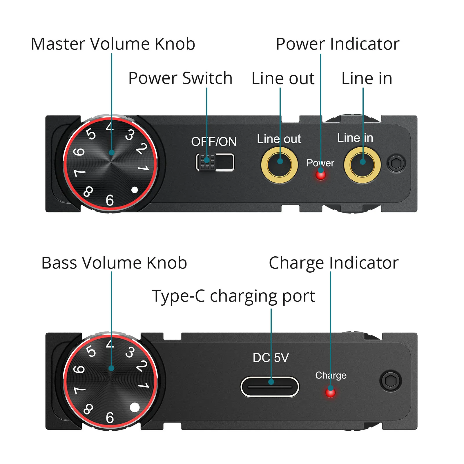 16-600&Omega; Headphone Amplifier Portable HiFi Bass Boost 3.5mm Headphone Amp Rechargeable Earphone Amplifier with Volume Control headphone amplifier