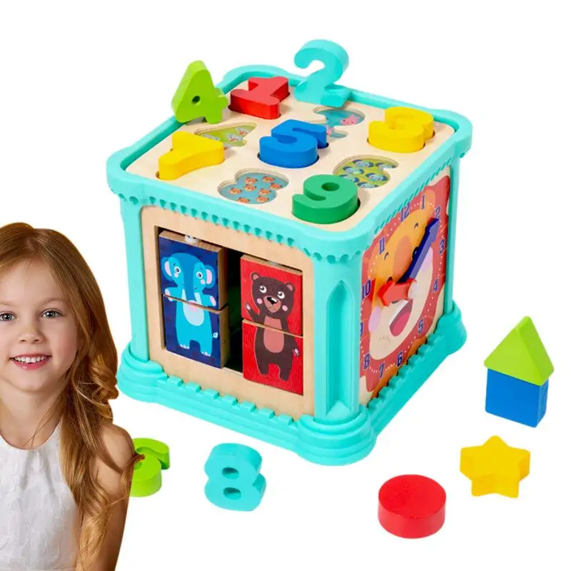 

Activity Cube For Babies 6 In 1 Activity Center Montessori Cube Shape Sorter Toy Colorful Fine Motor Skills Learning Toys For Bo