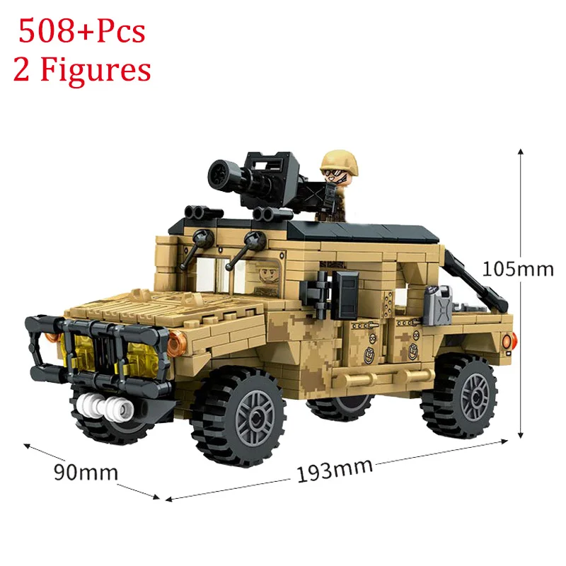 Military Humvee Jeep Building Bricks Set with Action Figures - Classic Toy
