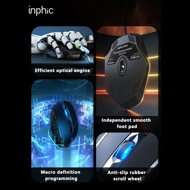 Wired Gaming Mouse Definição de Programação Macro de Botões Ajustar Dpi Silent Office Mouse Esports Inphy-w1 - Imagem 2