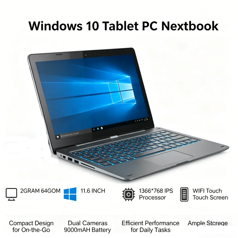 T10 Tablet PC 11.6 INCH 2GB RAM+64GB ROM G12 Windows 10 Dual Cameras Quad Core Touch Screen 9000mAH Battery WIFI 1366*768 IPS